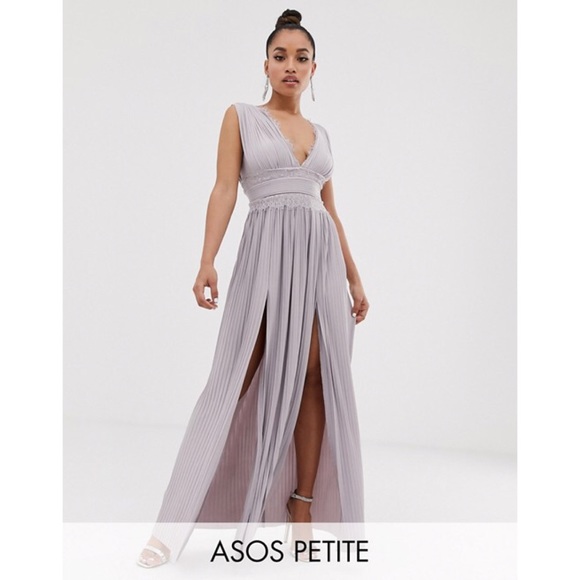 ASOS Petite Premium Lace Insert Pleated Maxi Dress - Picture 1 of 5